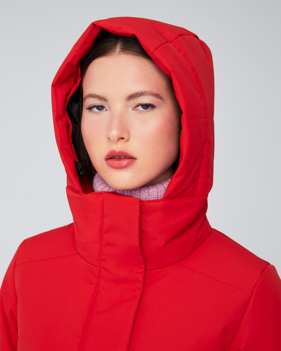 Madeline jacket in red with the hood up default:Red|fr:Rouge